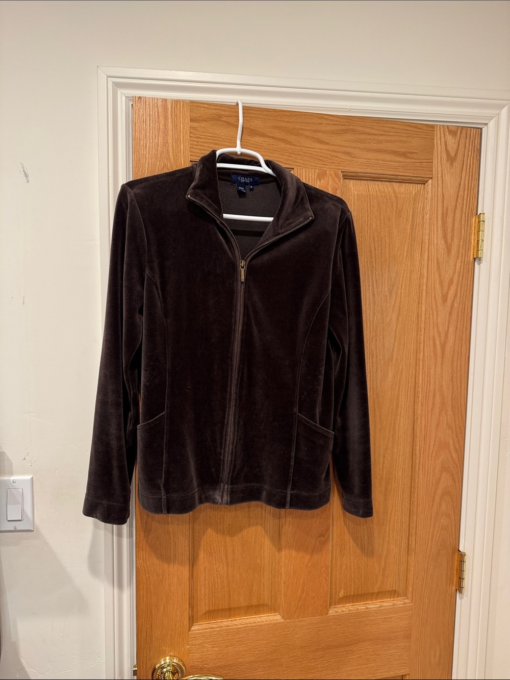 Chaps Dark Brown Velour Zip-Up Jacket
